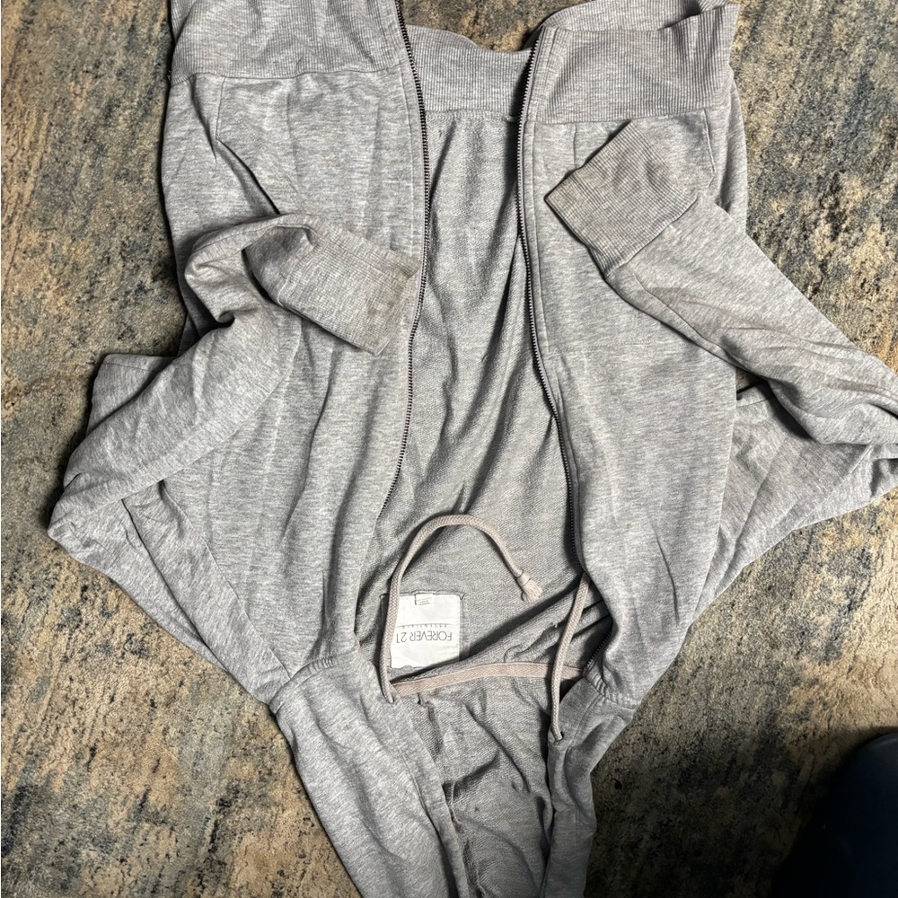 Forever 21 Light Gray Teddy Jacket Zip-Up Hoodie
